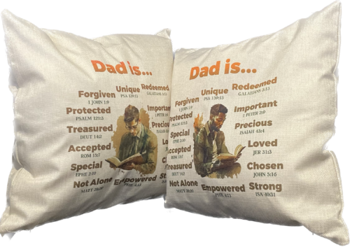 Cream linen cushion with photo and scripture verses